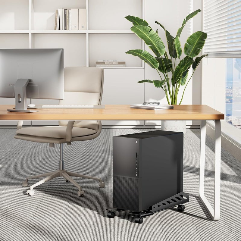 PEGZONE Adjustable PC Stand for Floor(400-510mm D, 160-300mm W), PC Tower Stand with 4 Caster Wheels, Ventilated Under Desk CPU Cart Holder for Office, Gamers, Black - Image 4